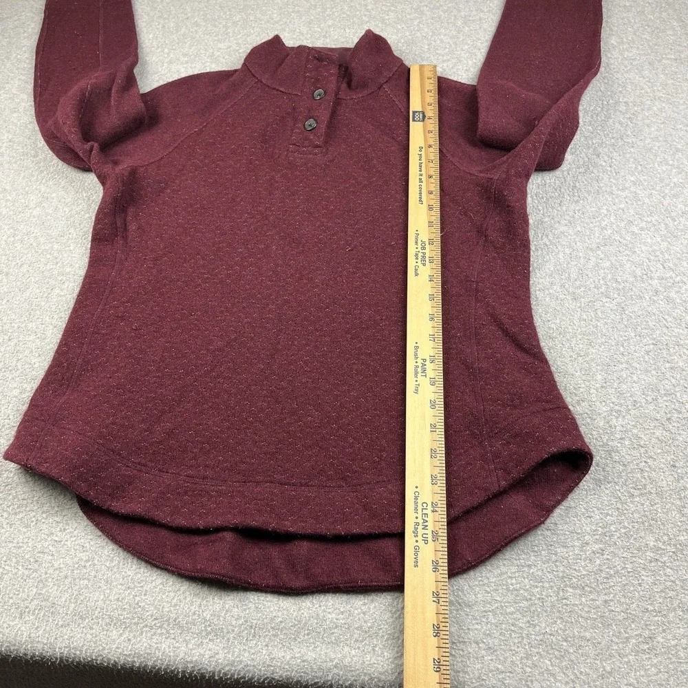 PrAna Pullover Sweater Men Large Maroon Wool Blend 1/4 Button Up Speckled